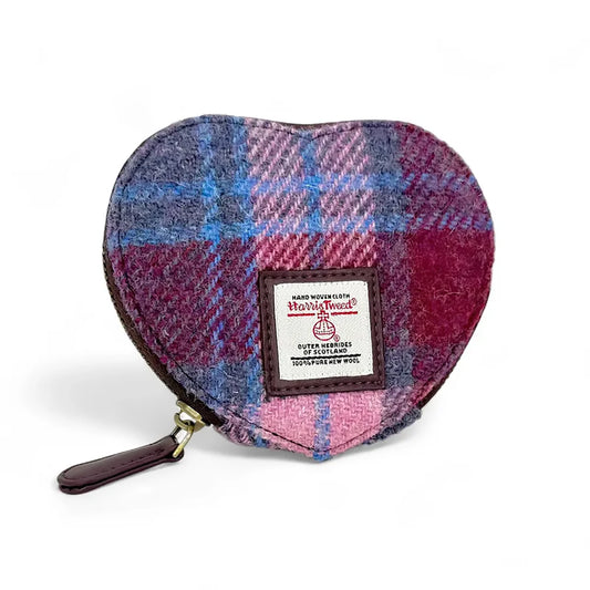 Harris Tweed Heart Purse | Pastel Pink Check