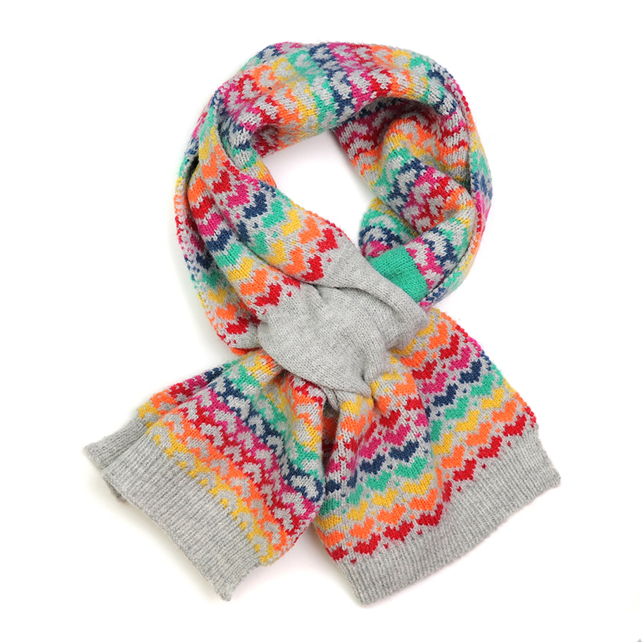 Hearts Pull Through Scarf | Grey & Rainbow