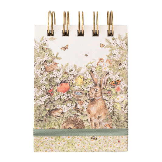 Ring bound notebook with hedgerow illustration and green elastic closure