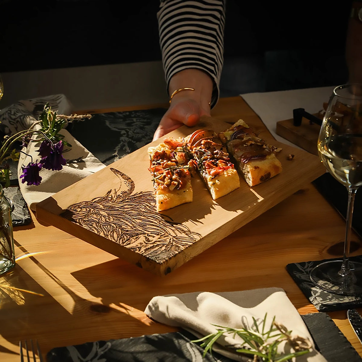 Oak Etched Serving Board | Highland Cow