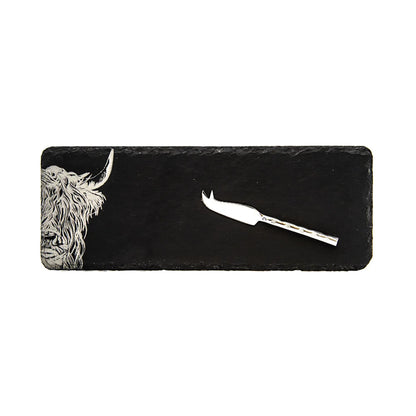Slate Etched Cheese Board & Knife Set | Highland Cow