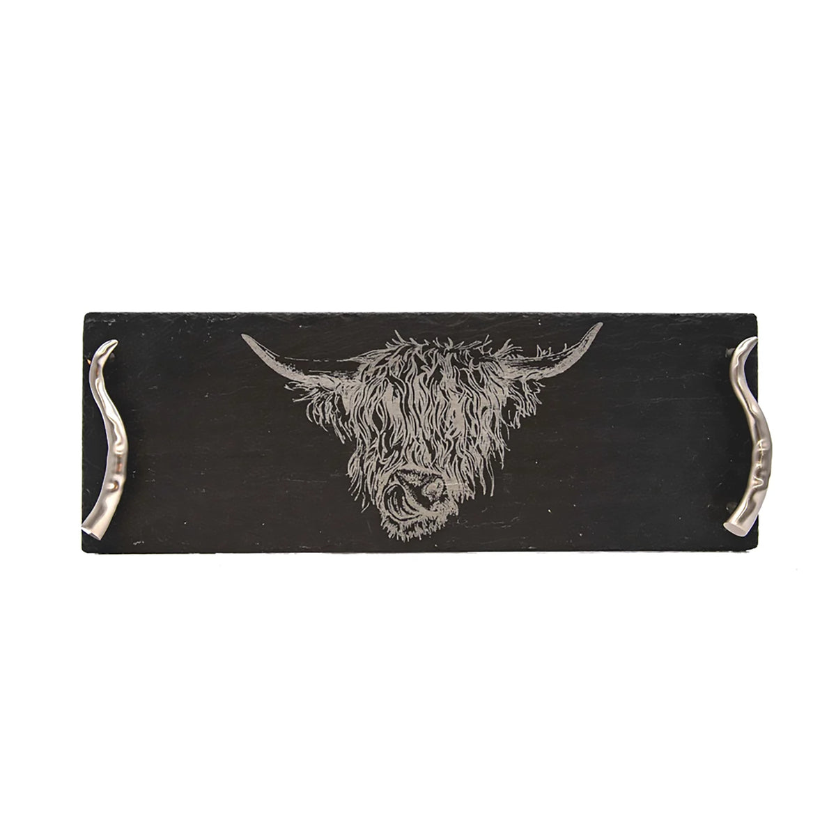 Handled Etched Slate Serving Tray | Highland Cow