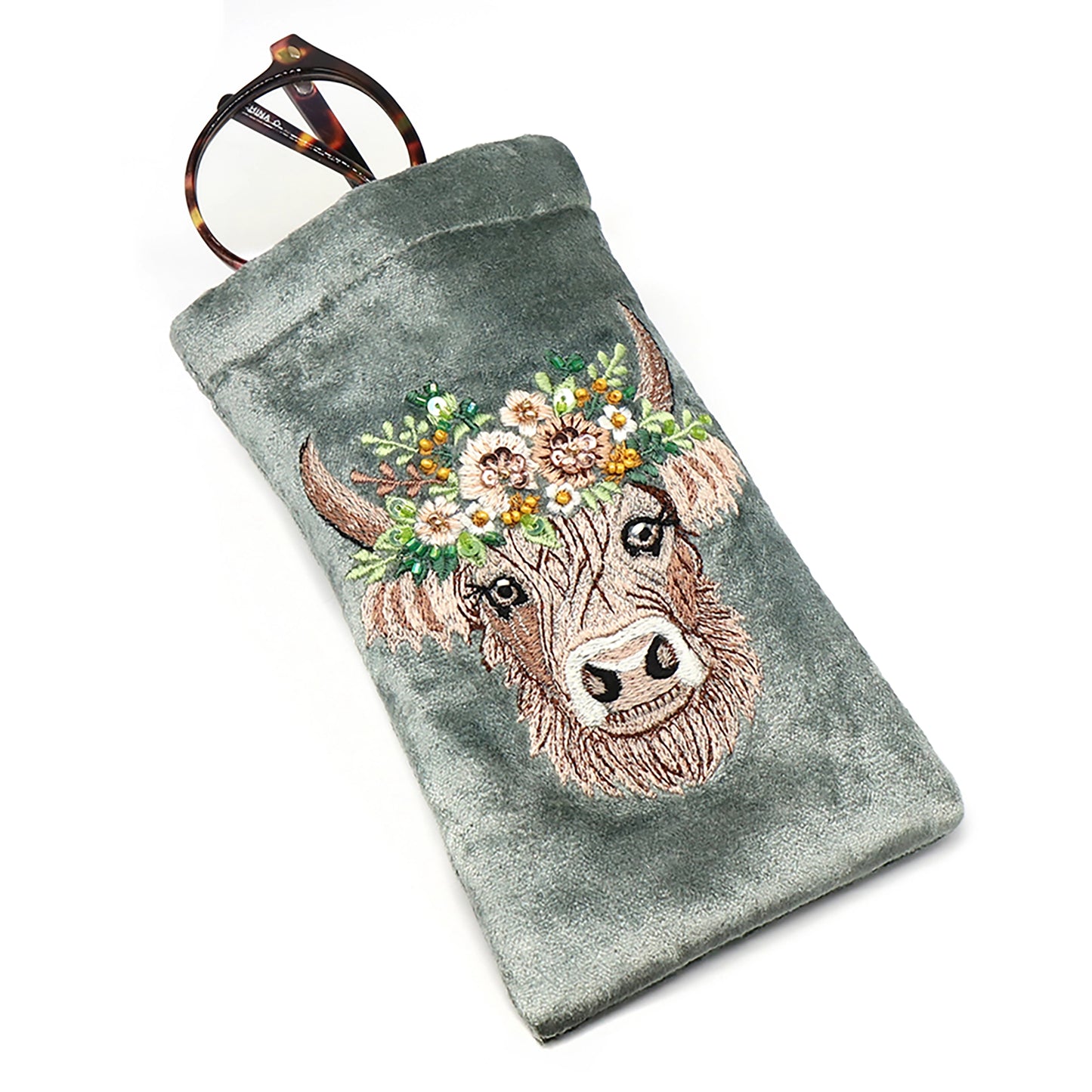 Velvet Seafoam Glasses Case | Highland Cow