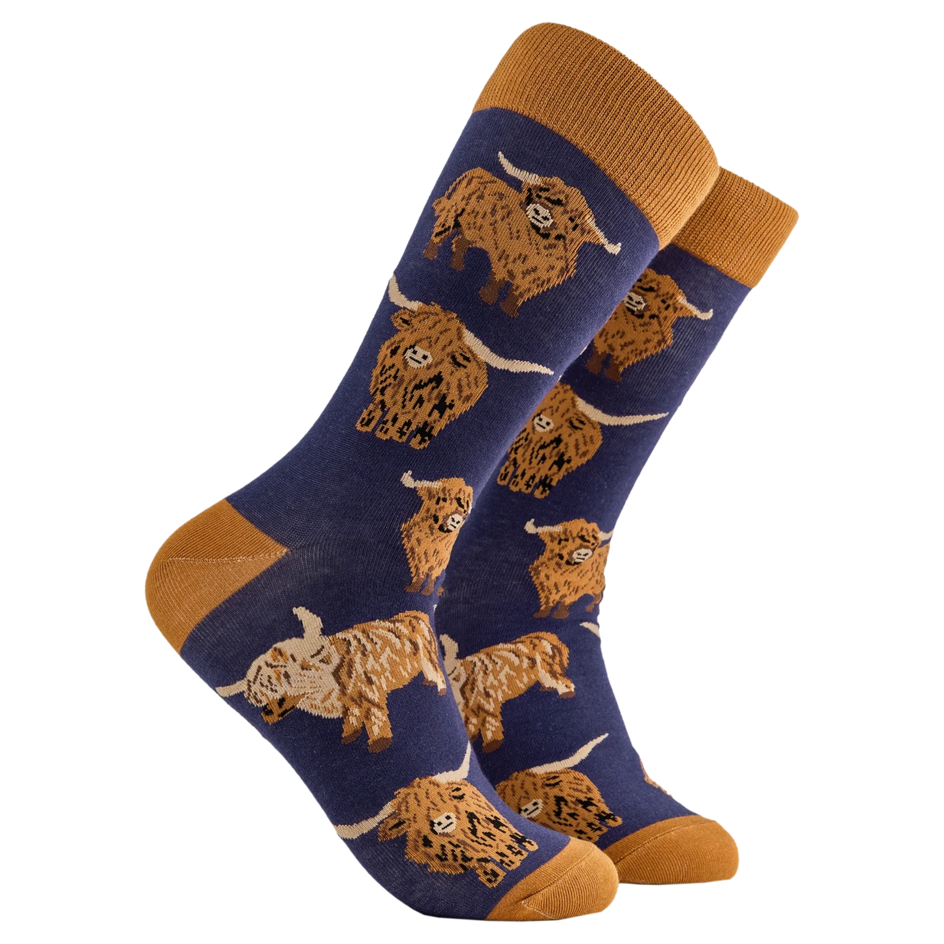 Dark Blue Highland Cow designs socks