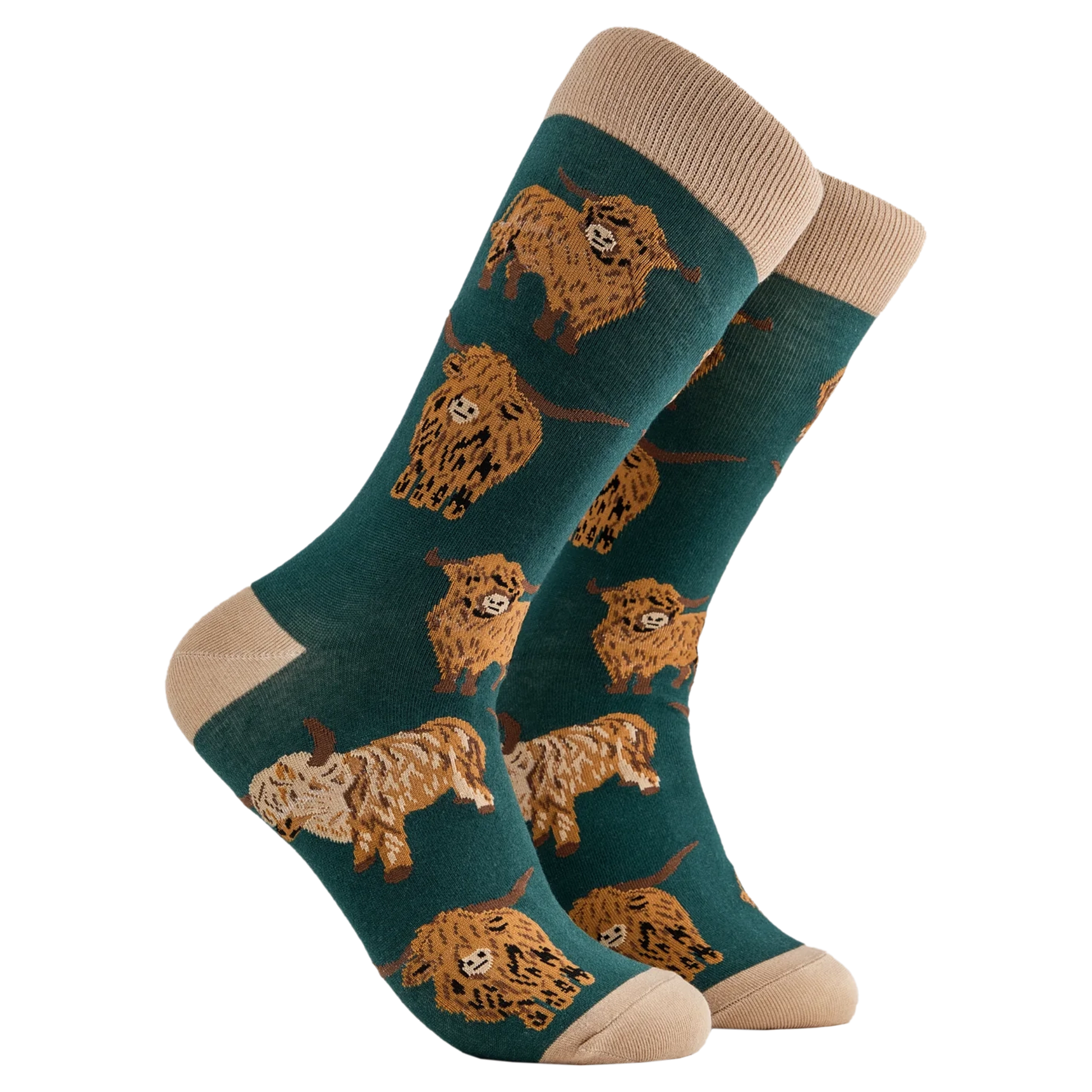 Dark Green Highland Cow designs socks