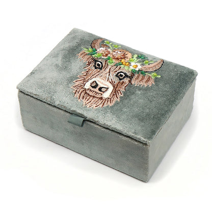 Velvet Seafoam Rectangle Jewellery Box | Highland Cow
