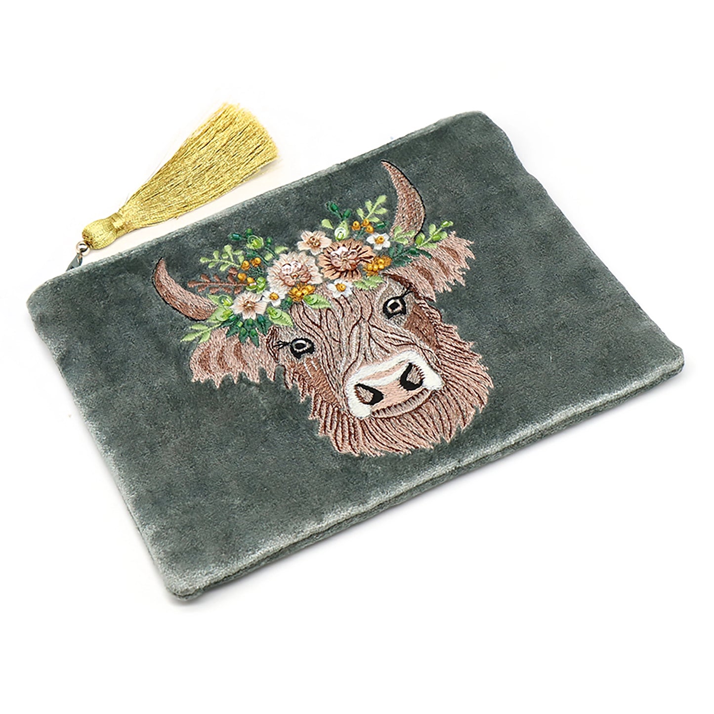 Velvet Seafoam Zip Pouch | Highland Cow