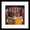 A framed print of a painting of a cat reading a book titled 'How to live with an idiot'