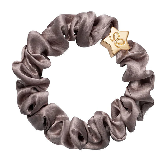 Iced latte brown hair scrunchie with gold star charm