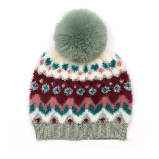 Imogen Fluffy Bobble Hat | Duck Egg & Wine