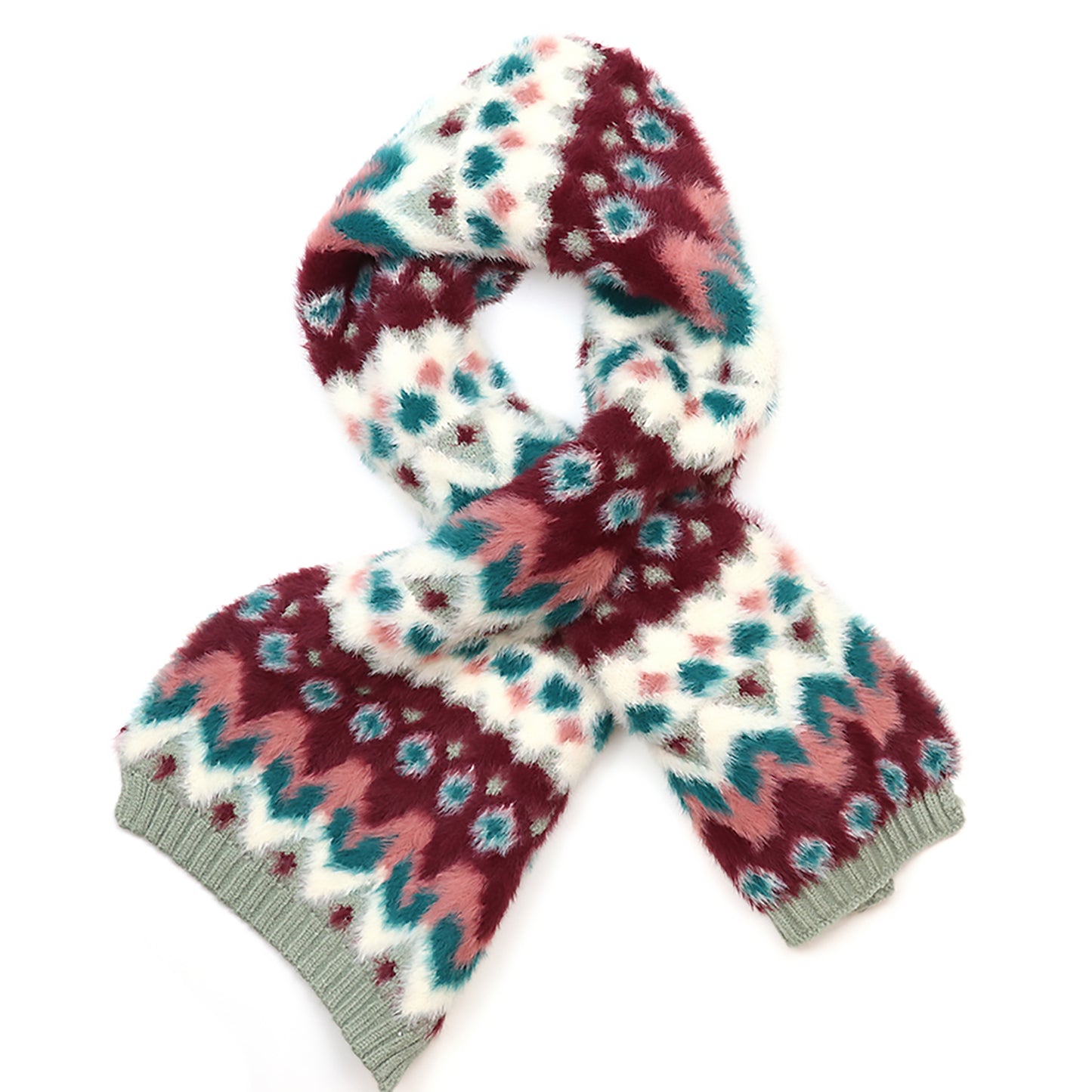 Imogen Fluffy Pull-Through Scarf | Duck Egg & Wine
