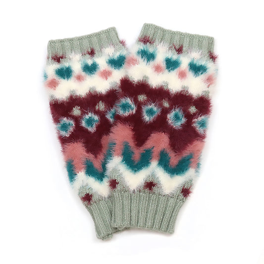 Imogen Fluffy Wrist Warmers | Duck Egg & Wine