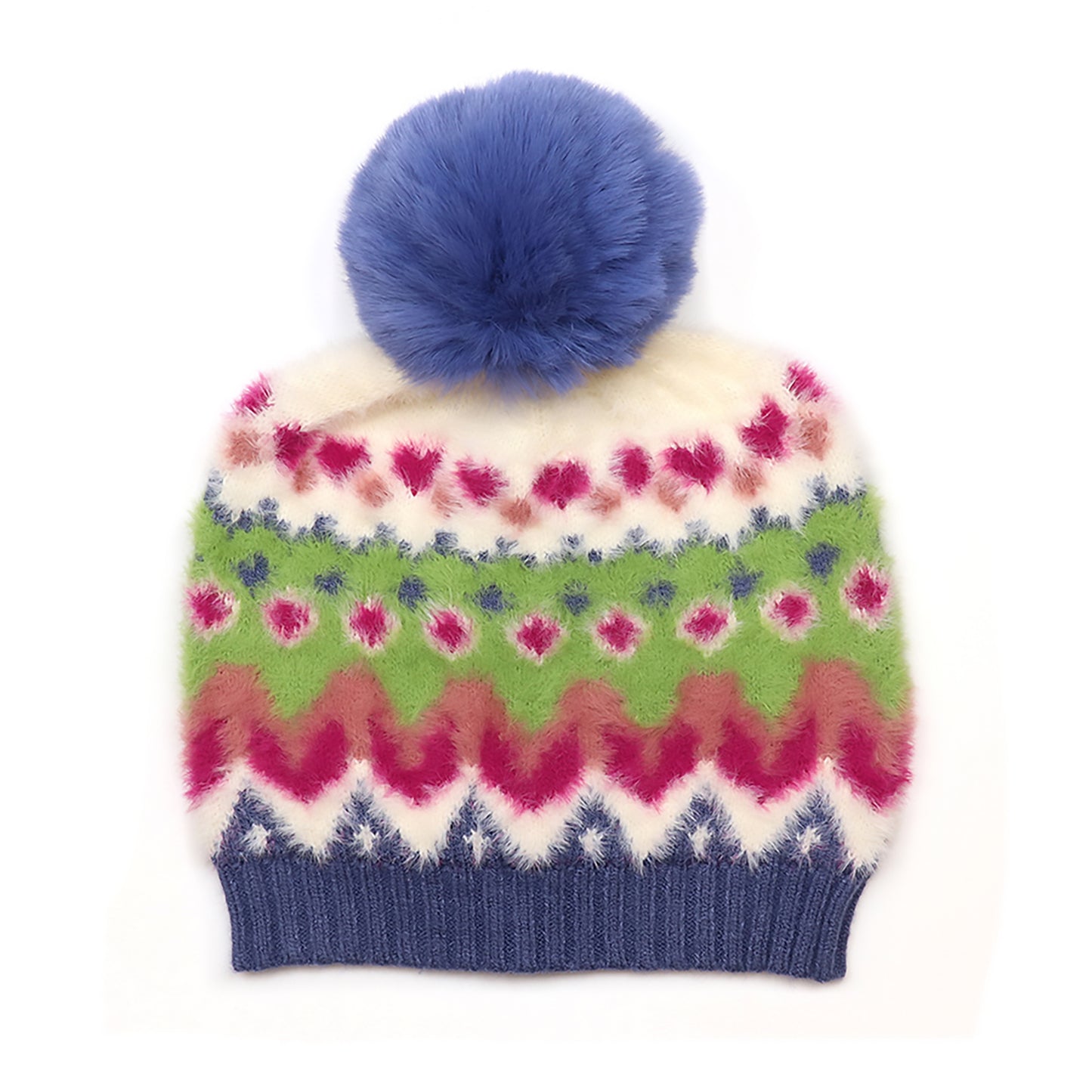 Imogen Fluffy Bobble Hat | Green & Blue