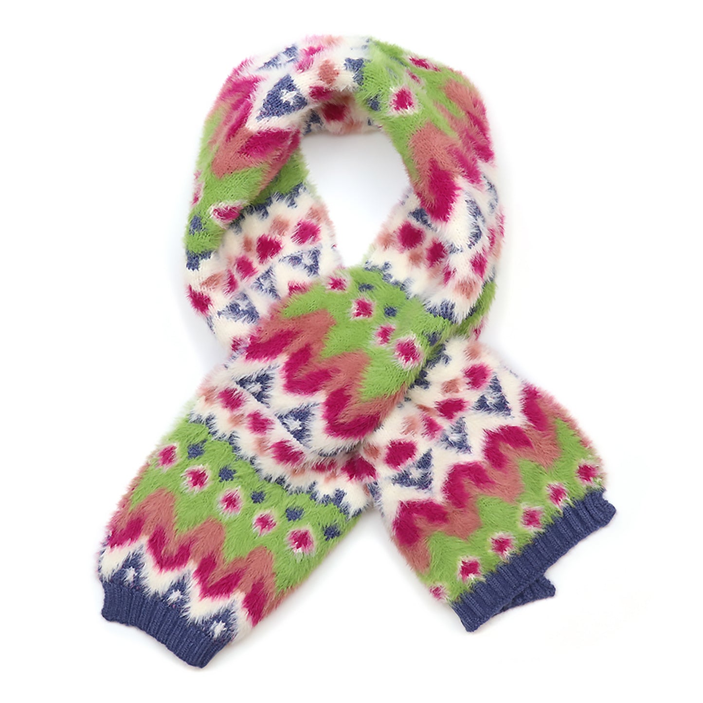 Imogen Fluffy Pull-Through Scarf | Green & Blue
