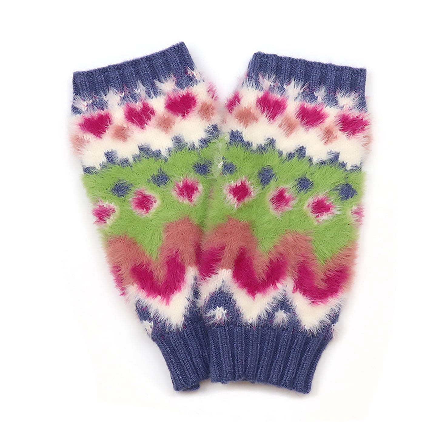 Imogen Fluffy Wrist Warmers | Green & Blue