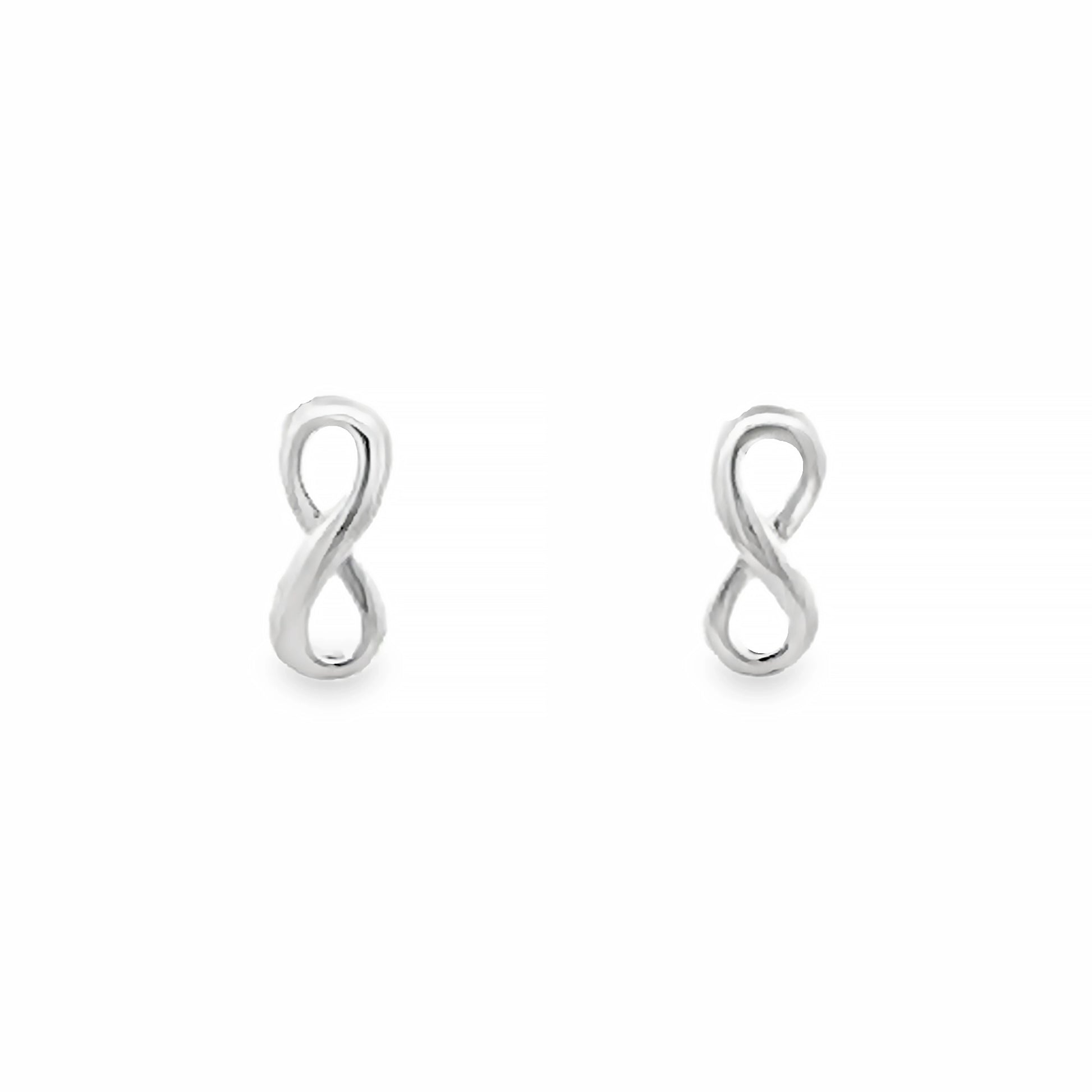 Pair of silver stud earrings shaped like infinity symbols