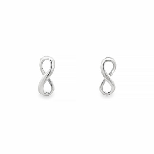 Pair of silver stud earrings shaped like infinity symbols