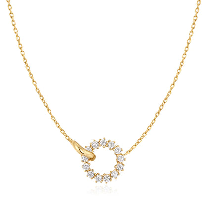 Interlinked circle gold chain necklace with CZ stones