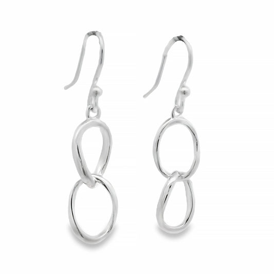 A pair of silver drop earrings with linked ovals and hook fittings