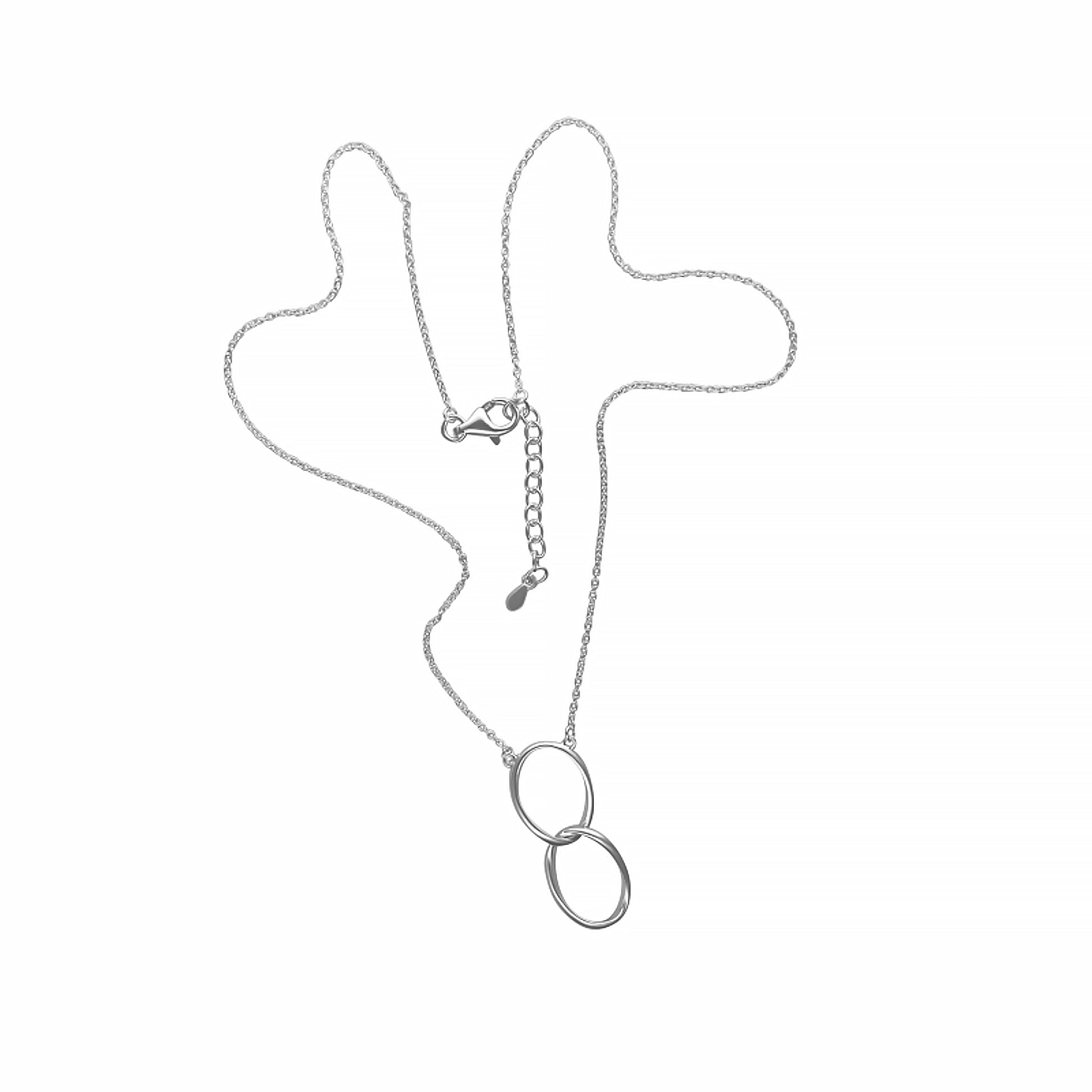Silver necklace with two interlinked silver oval rings