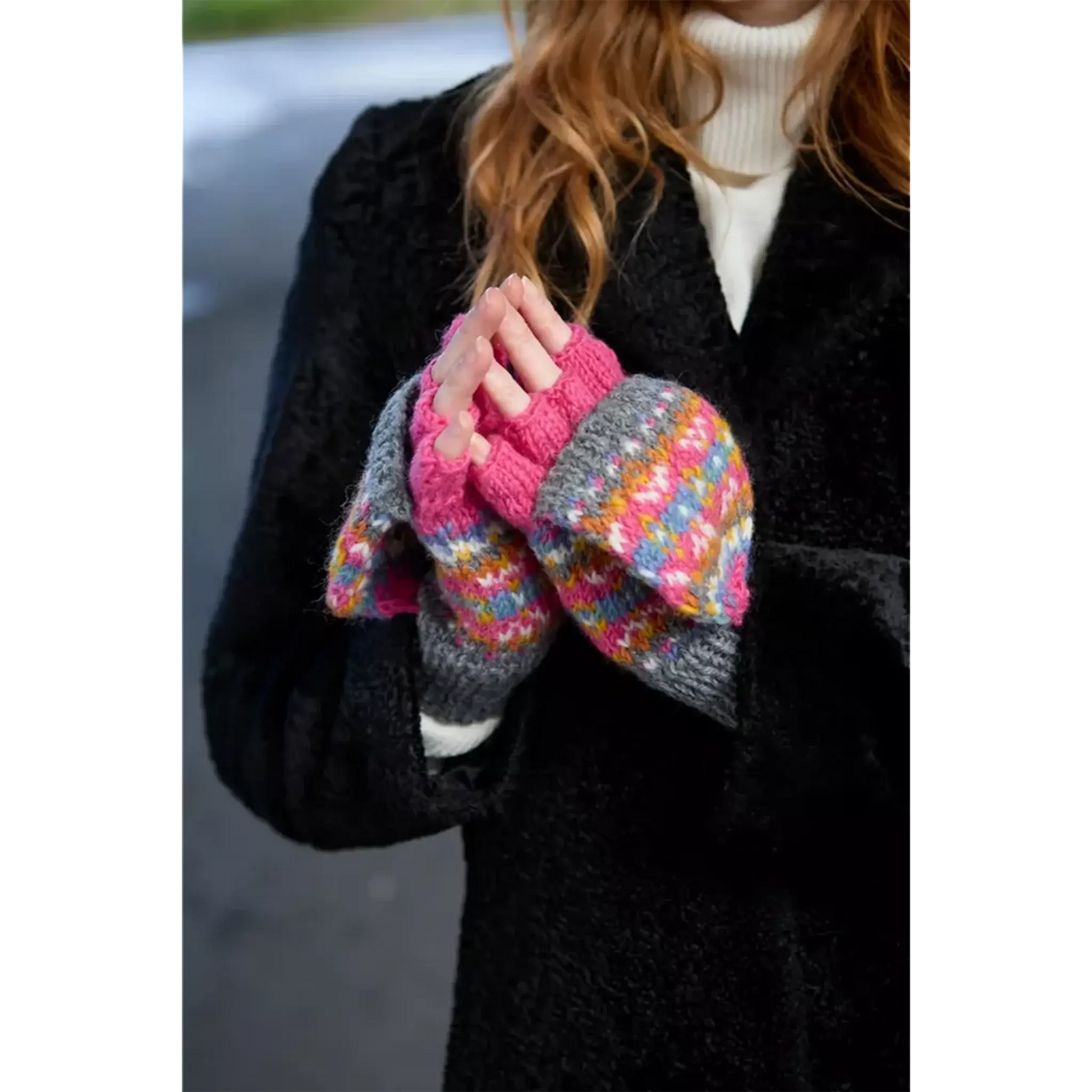 Rainbow and grey striped gloves with little chevron hearts
