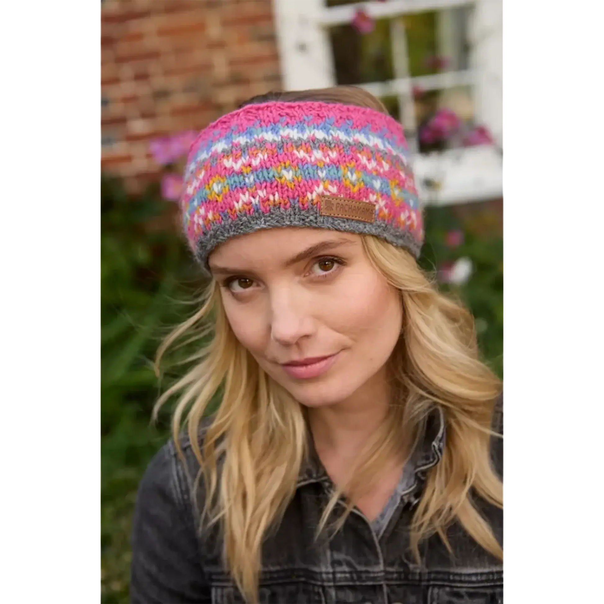 Rainbow and grey striped headband with little chevron hearts