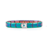 A multicoloured stainless steel Nomination bracelet with a single charm featuring a silver pleated heart with green opal