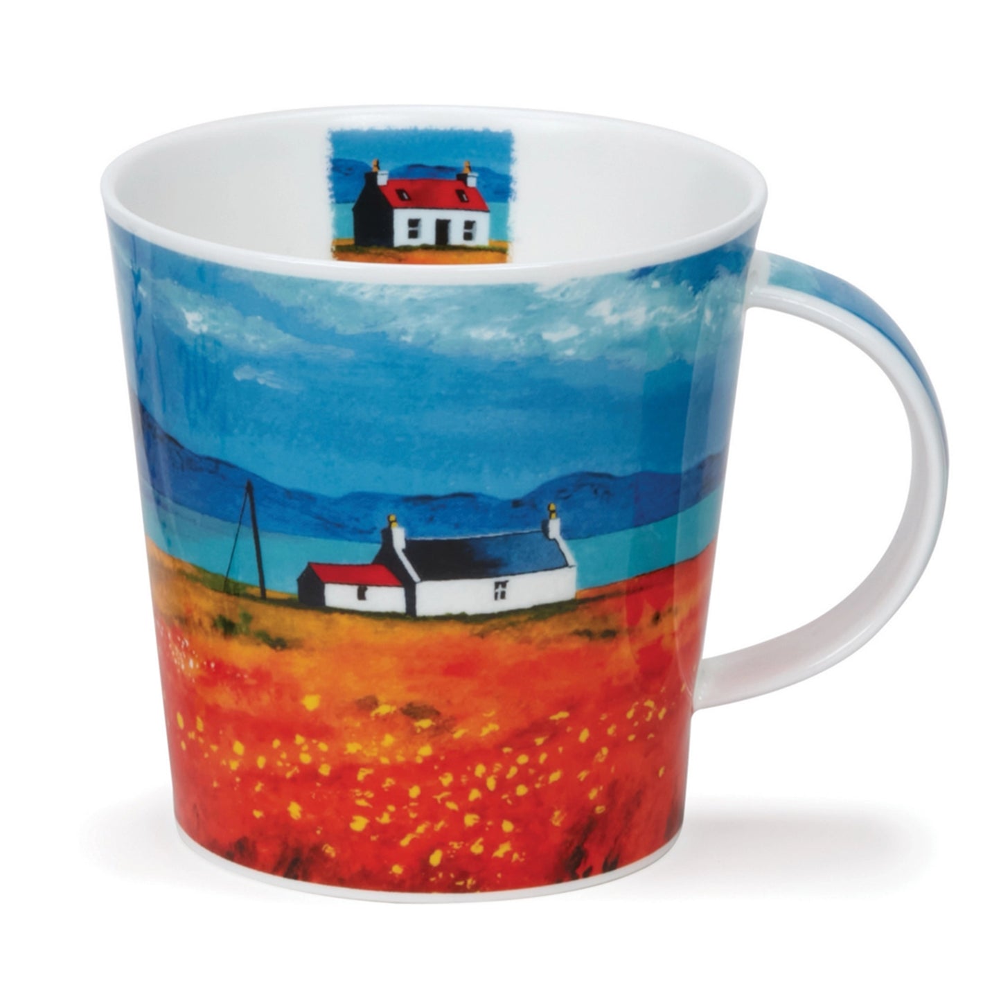 Mug with a scene of an Island croft in a red field