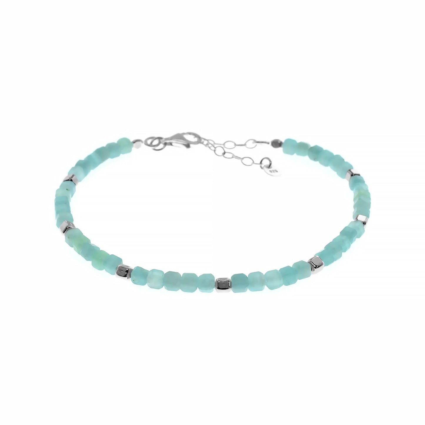 Turquoise amazonite beaded bracelet with silver clasp