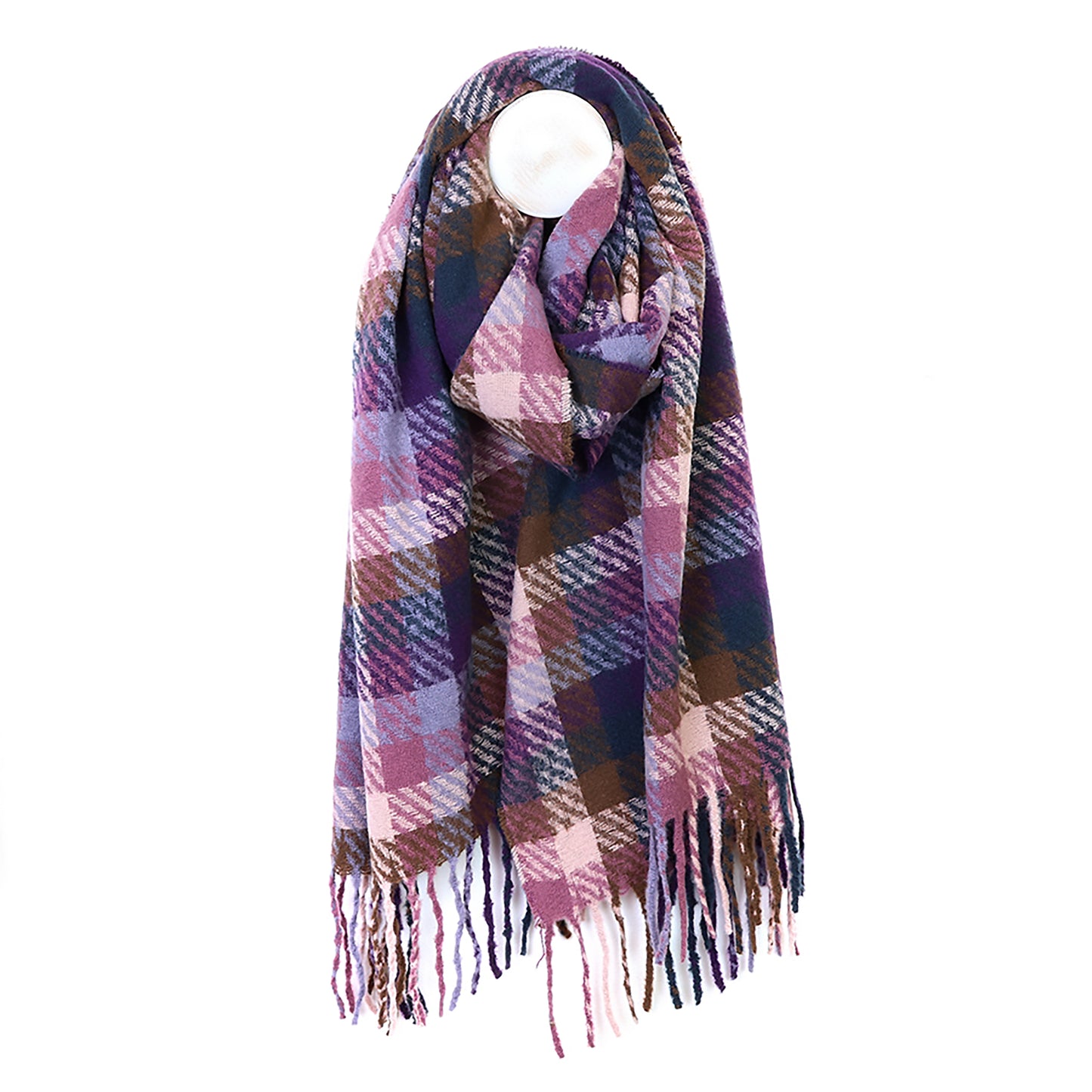 Jessica Check Weave Scarf | Navy, Mauve & Brown