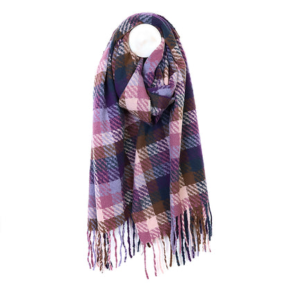 Jessica Check Weave Scarf | Navy, Mauve & Brown