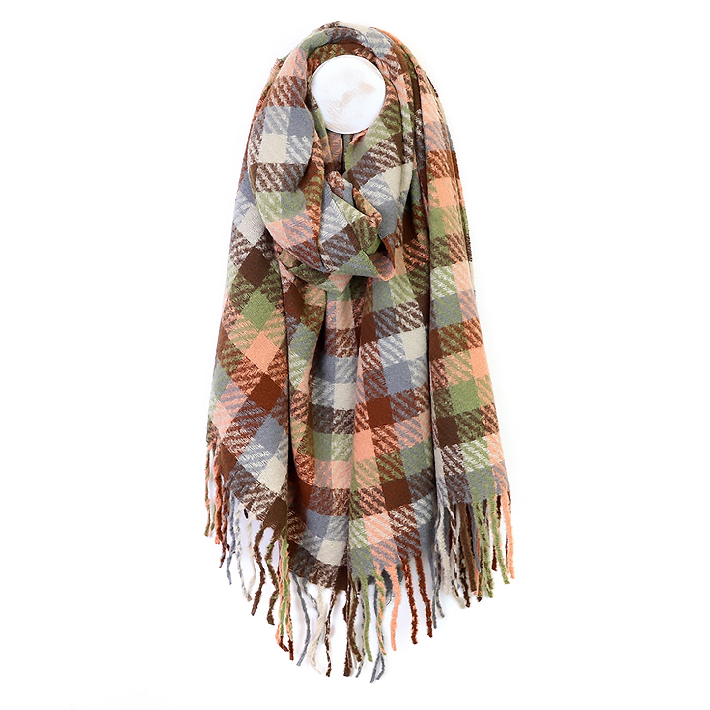 Jessica Check Weave Scarf | Salmon, Sage & Brown