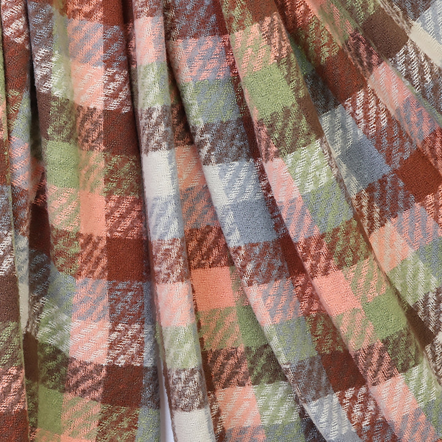 Jessica Check Weave Scarf | Salmon, Sage & Brown
