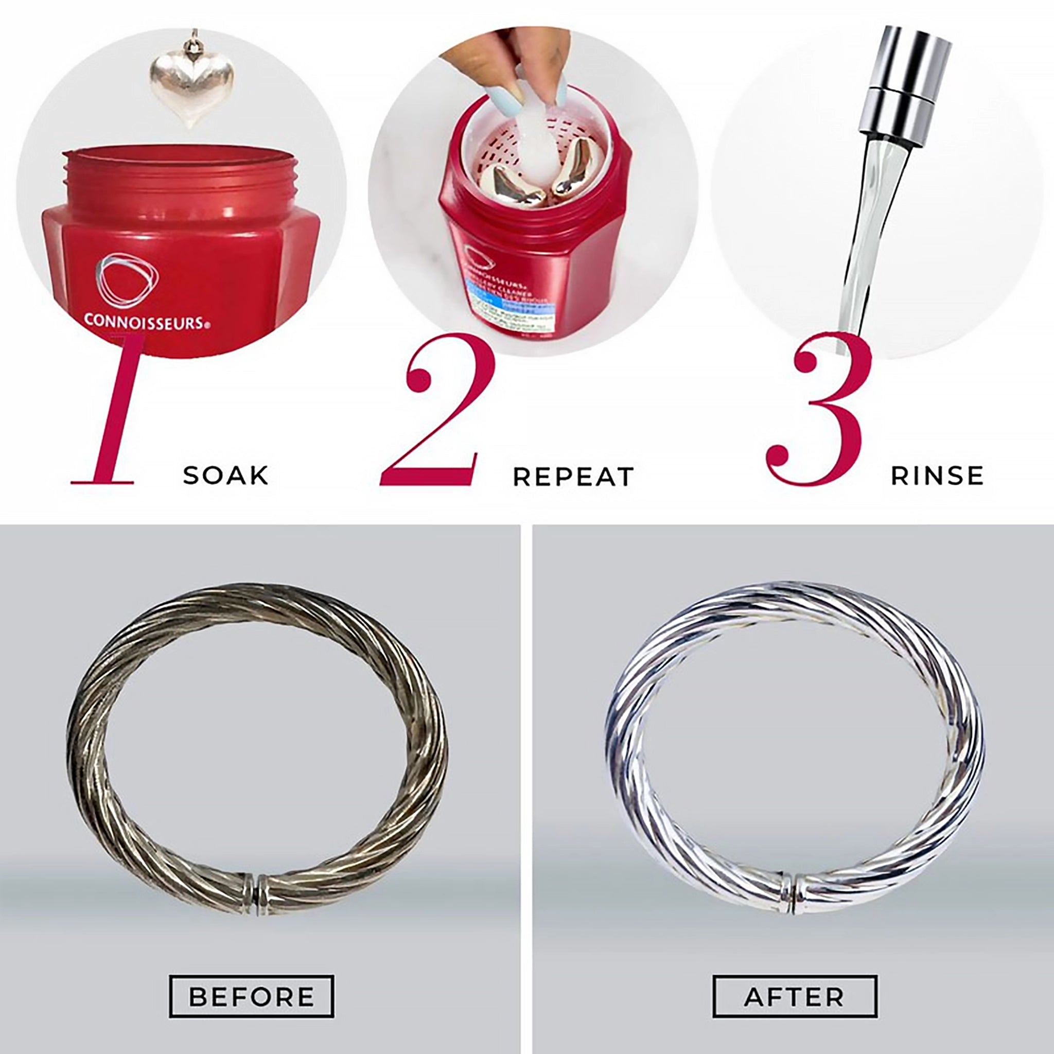 A red tub jewellery dip cleaner for silver jewellery - process