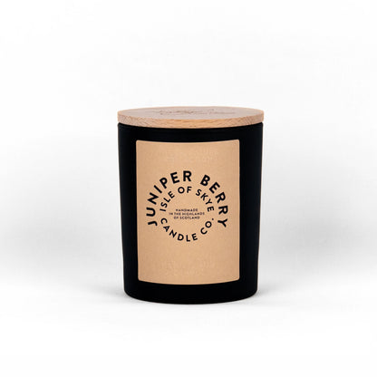 Juniper berry scented candle in black tumbler container
