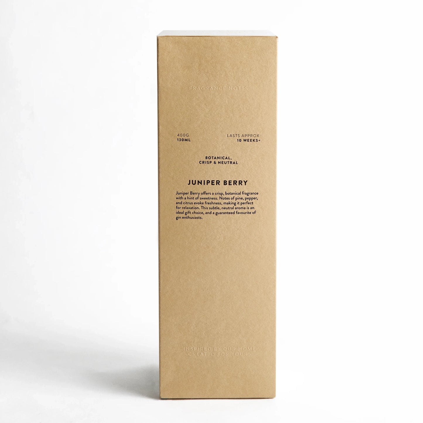 Juniper berry scented reed diffuser scent details on box