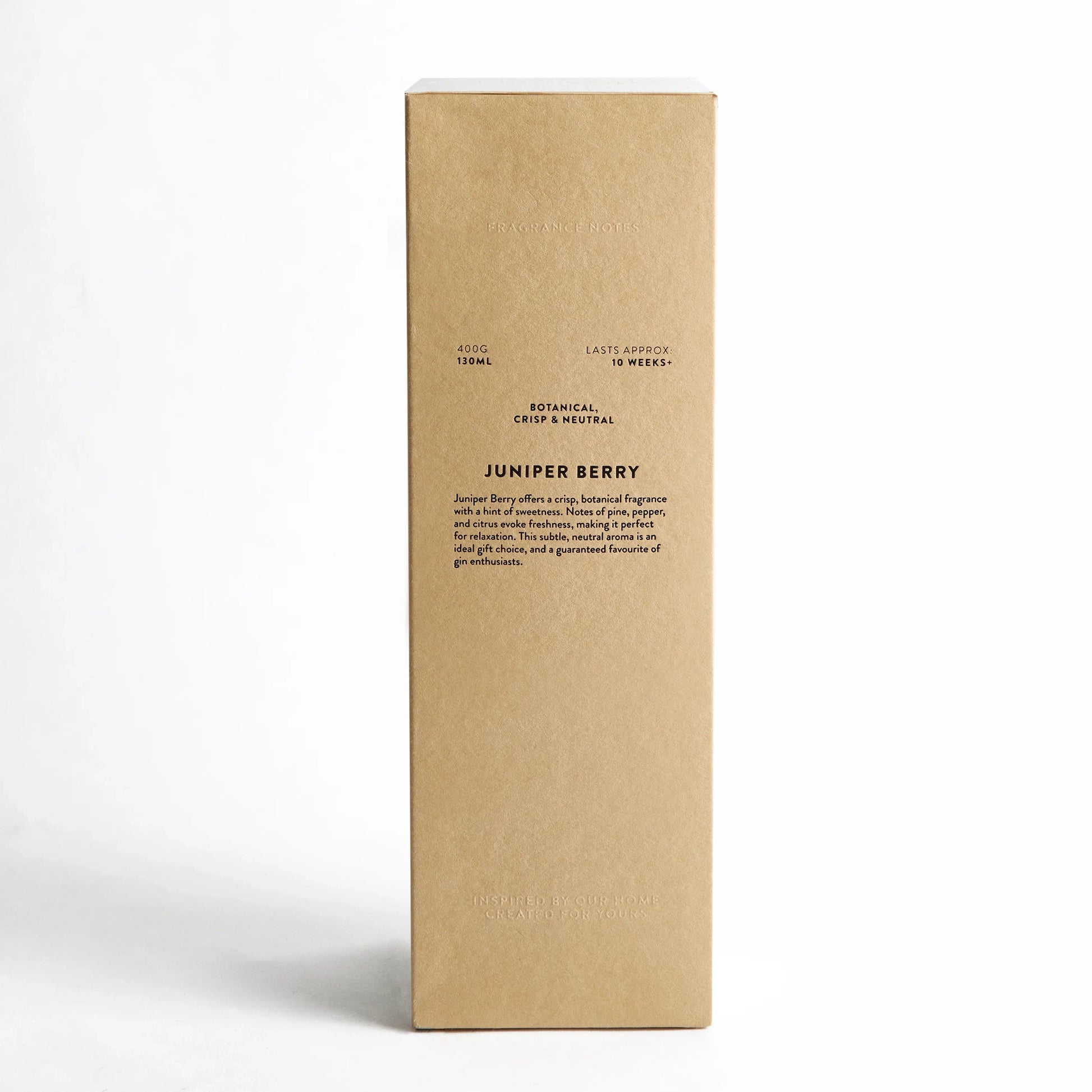 Juniper berry scented reed diffuser scent details on box