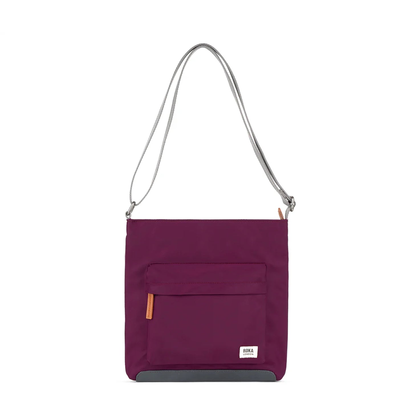 Burgundy Nylon crossbody bag with grey cotton strap