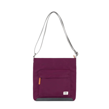 Burgundy Nylon crossbody bag with grey cotton strap