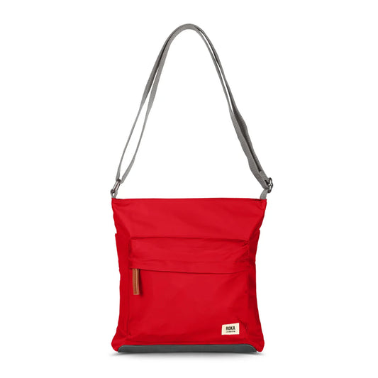 Cranberry Nylon crossbody bag with grey cotton strap