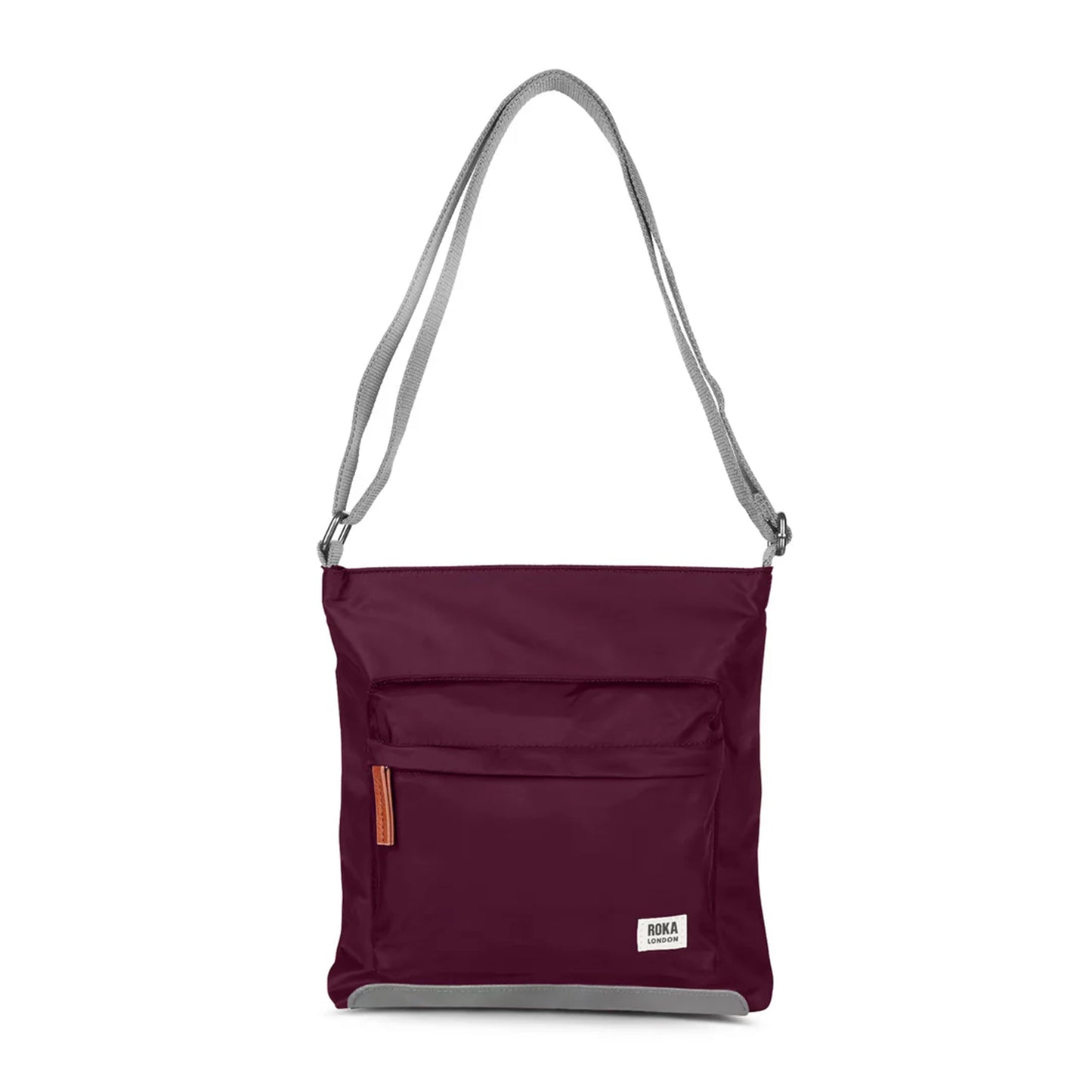 Plum Nylon crossbody bag with grey cotton strap