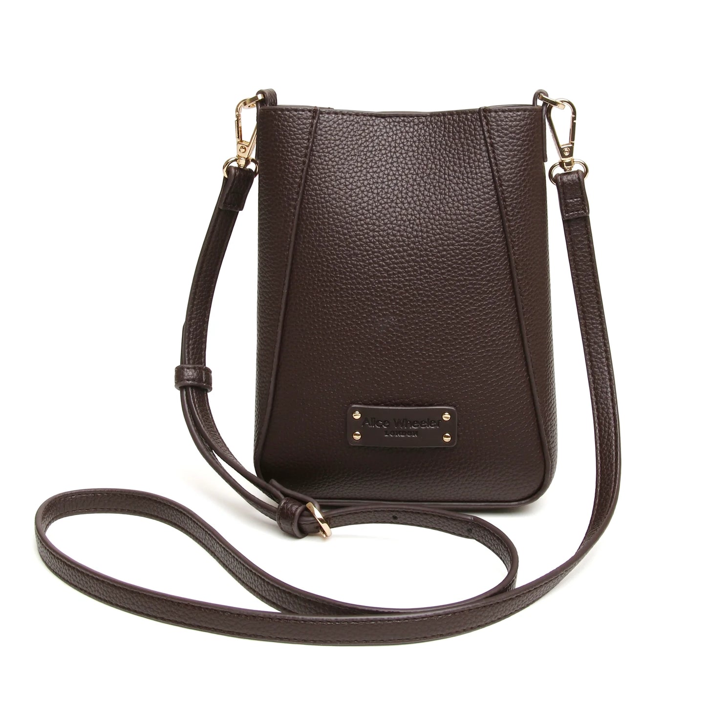 Brown colour phone crossbody bag in faux leather with removable strap