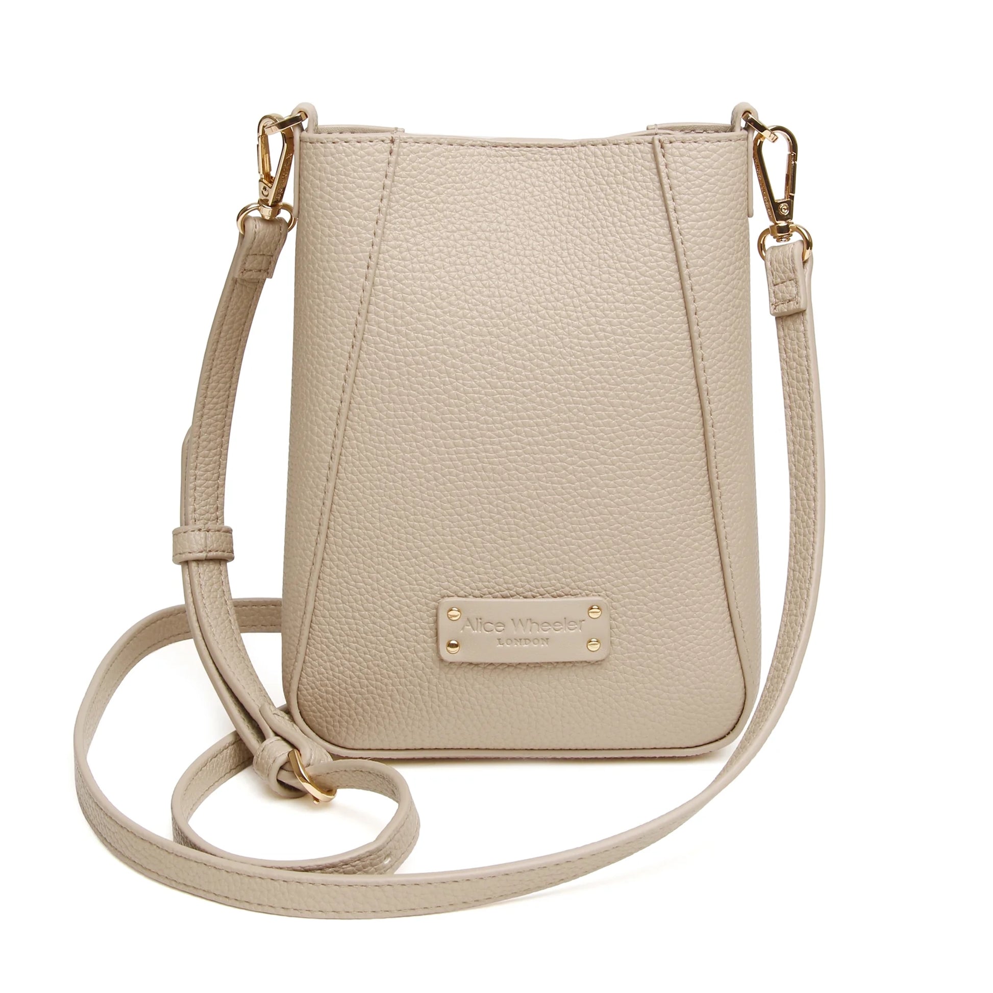 Stone colour phone crossbody bag in faux leather with removable strap