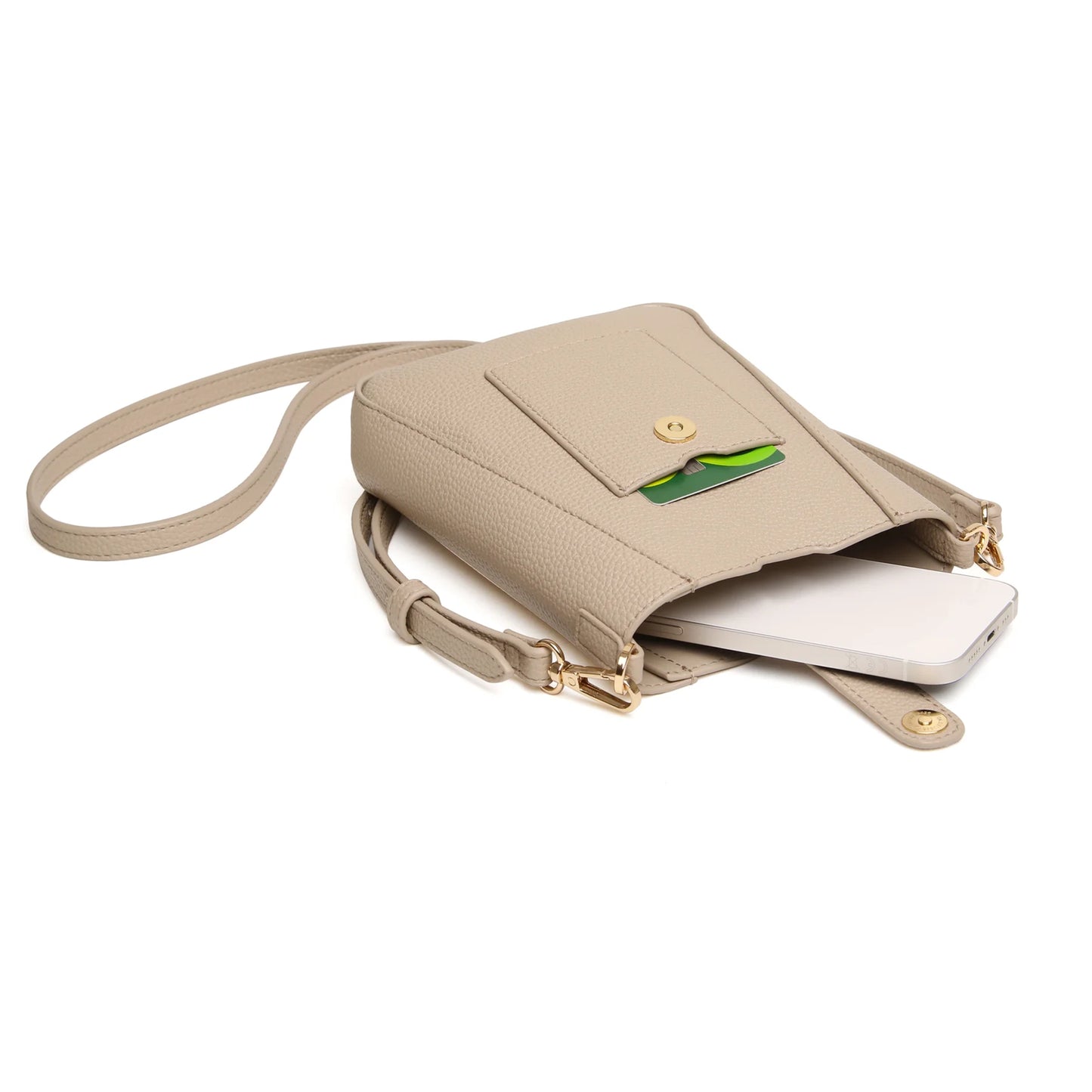 Open stone colour phone crossbody bag in faux leather with card and phone slot