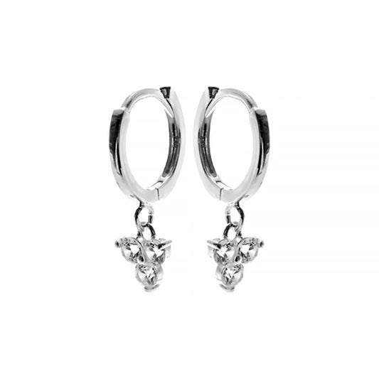 Silver huggie hoop earrings with three drop CZ stones 