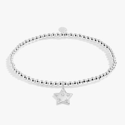 Kids silver beaded bracelet with star charm set with 6 CZ stones