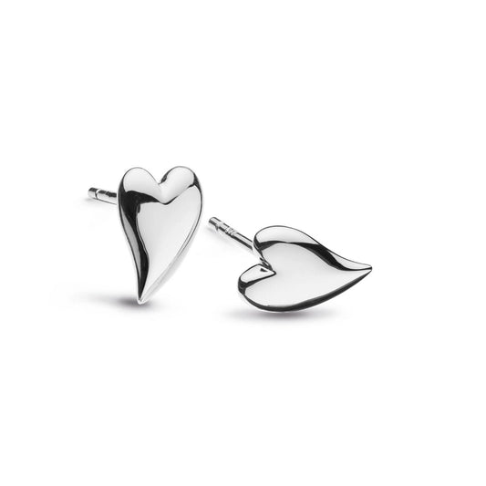 A pair of simple polished silver heart shaped stud earrings