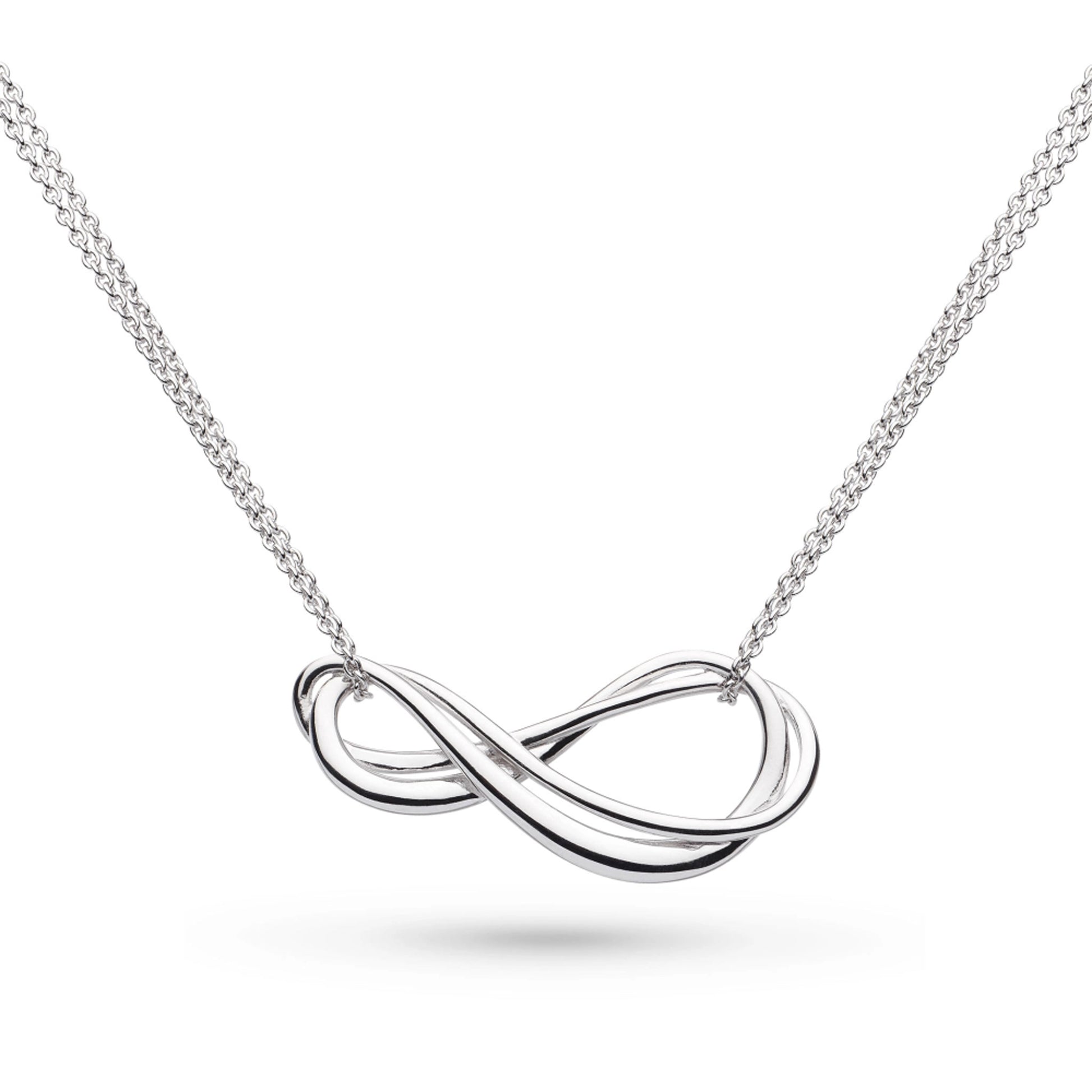 A silver double strand infinity symbol necklace