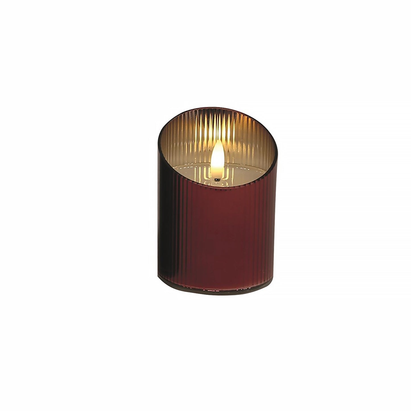 Ribbed texture glass LED flameless candle in red