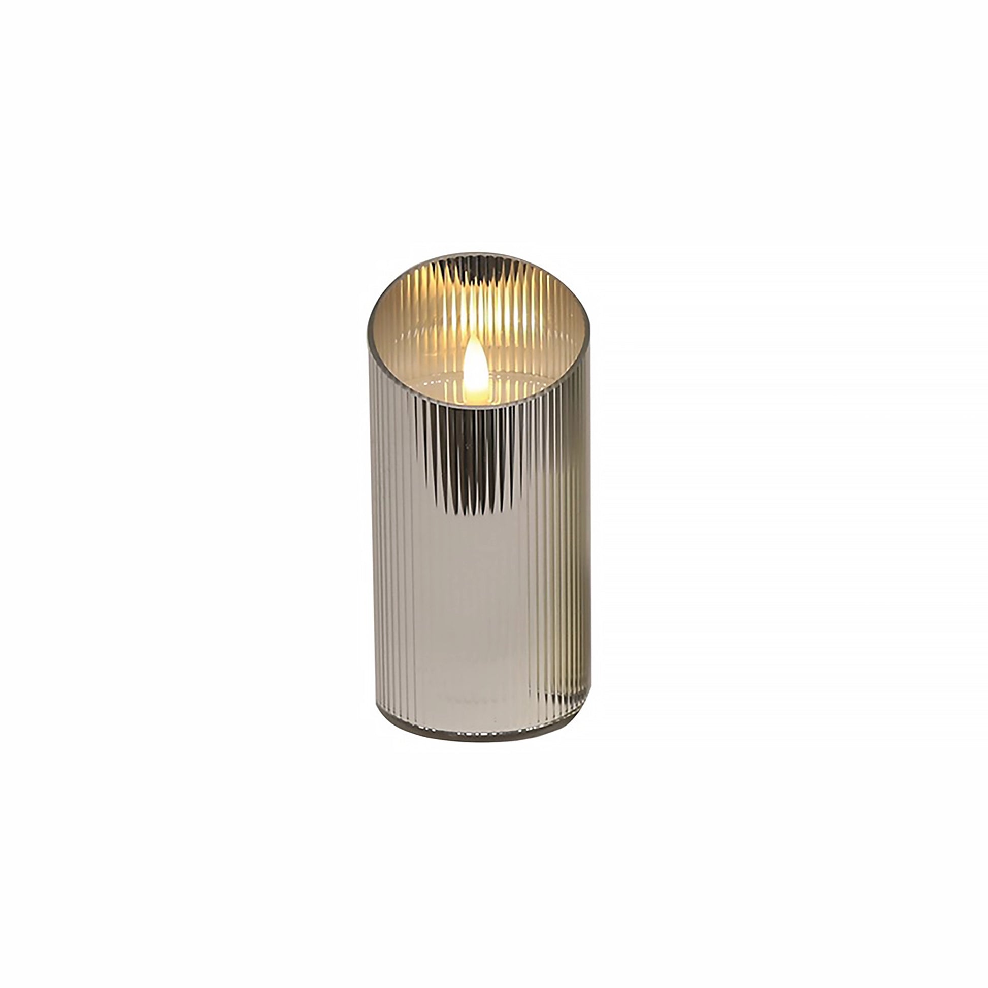 Ribbed texture glass LED flameless candle in silver